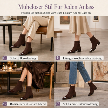 Damen-Stiefeletten im französischen Stil mit spitzer Zehenpartie, schmale Passform, elegante kurze Stiefel für Frühling und Herbst