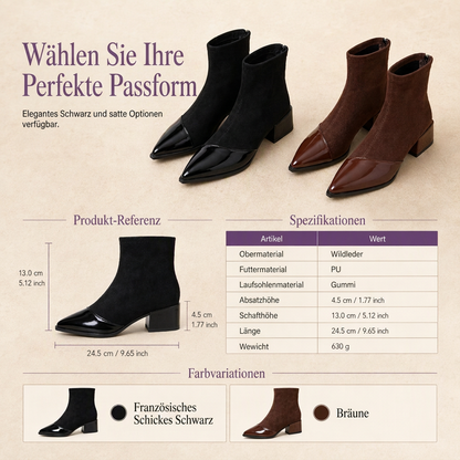 Damen-Stiefeletten im französischen Stil mit spitzer Zehenpartie, schmale Passform, elegante kurze Stiefel für Frühling und Herbst