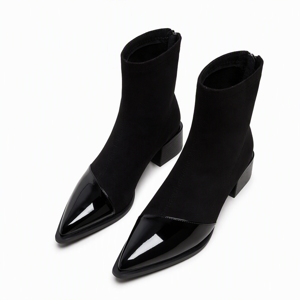Damen-Stiefeletten im französischen Stil mit spitzer Zehenpartie, schmale Passform, elegante kurze Stiefel für Frühling und Herbst