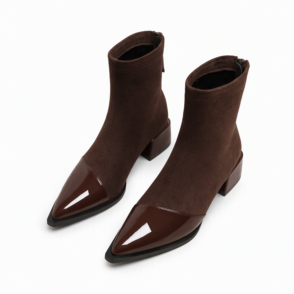 Damen-Stiefeletten im französischen Stil mit spitzer Zehenpartie, schmale Passform, elegante kurze Stiefel für Frühling und Herbst