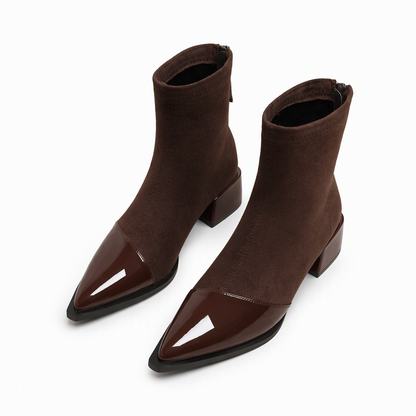 Damen-Stiefeletten im französischen Stil mit spitzer Zehenpartie, schmale Passform, elegante kurze Stiefel für Frühling und Herbst