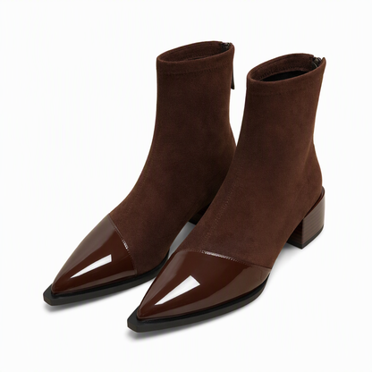 Damen-Stiefeletten im französischen Stil mit spitzer Zehenpartie, schmale Passform, elegante kurze Stiefel für Frühling und Herbst