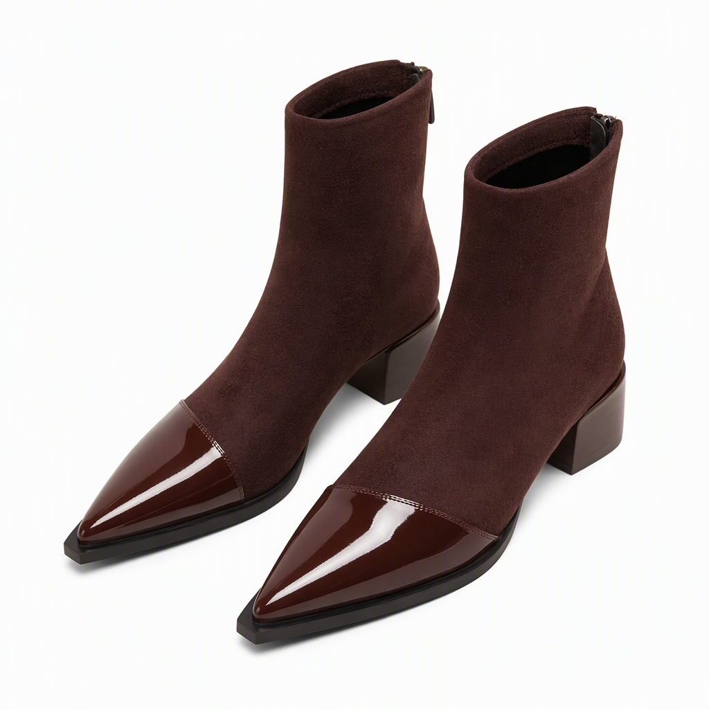 Damen-Stiefeletten im französischen Stil mit spitzer Zehenpartie, schmale Passform, elegante kurze Stiefel für Frühling und Herbst