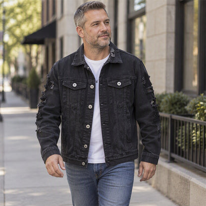 ✨ Neu eingetroffen – Nur heute 50 %! Herren stilvolle, vielseitige Distressed-Denimjacke