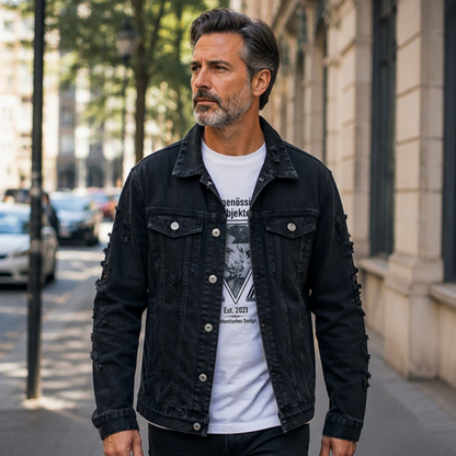 ✨ Neu eingetroffen – Nur heute 50 %! Herren stilvolle, vielseitige Distressed-Denimjacke