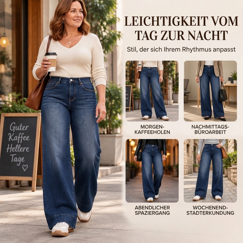 🔥Beliebtes Produkt ！✨Damen thermische Wide-Leg-Jeans mit hohem Bund