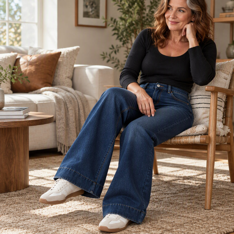🔥Beliebtes Produkt ！✨Damen thermische Wide-Leg-Jeans mit hohem Bund