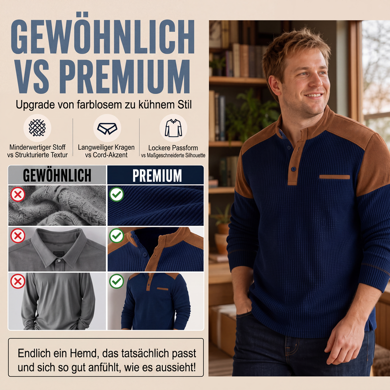 📢📢50%Rabatt!!!🎉✨Waffelstrick-Stehkragen-Sweatshirt für Herren