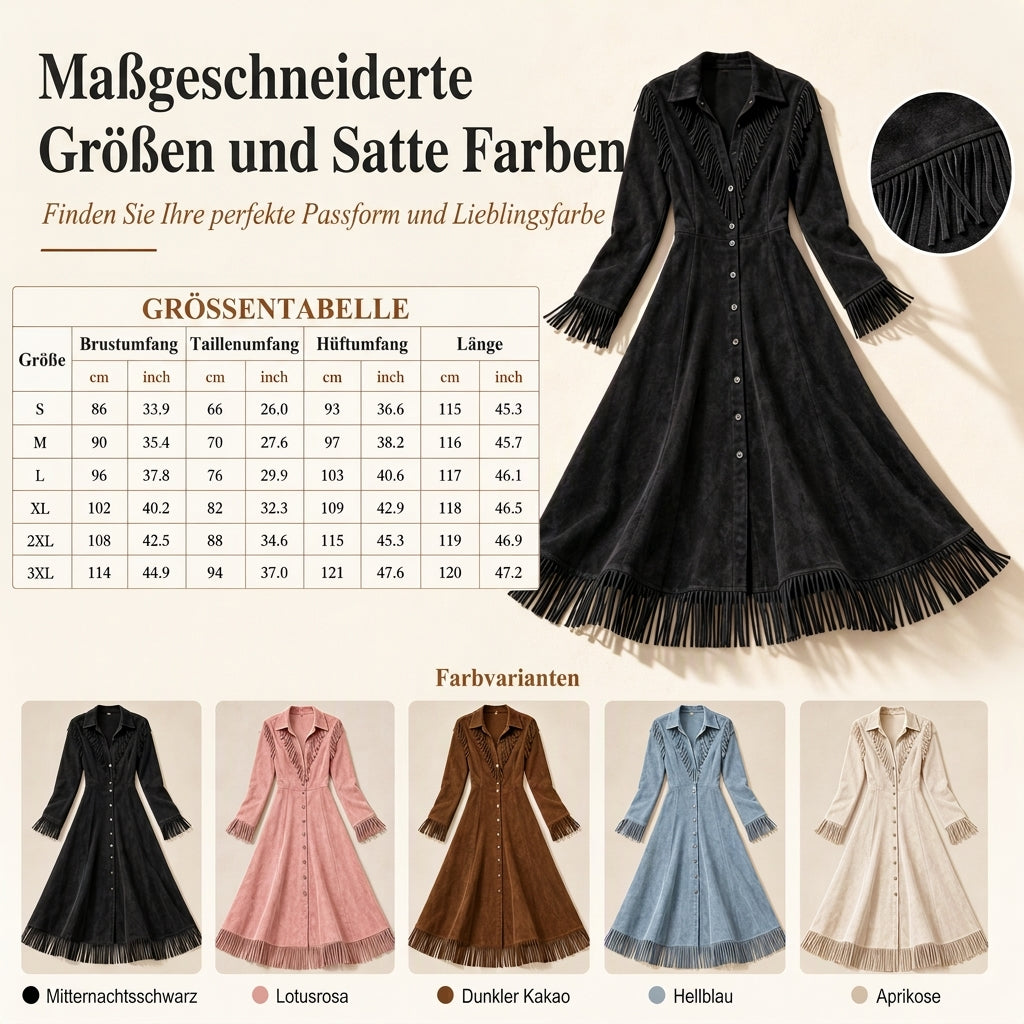 ⏰ Countdown läuft – 50% nur noch 3 Tage! Damen Vintage Langarm Fransenkleid