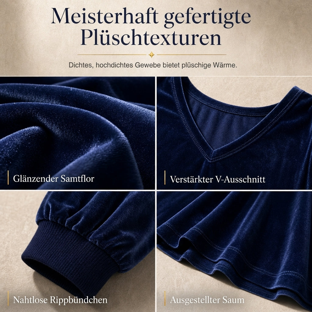 ⏰ Countdown läuft – 50% nur noch 3 Tage! Zweiteiliges Damen-Set aus Samt, Unifarbe, langärmeliges Oberteil mit tiefem V-Ausschnitt, weites Design & ausgestellter Maxirock