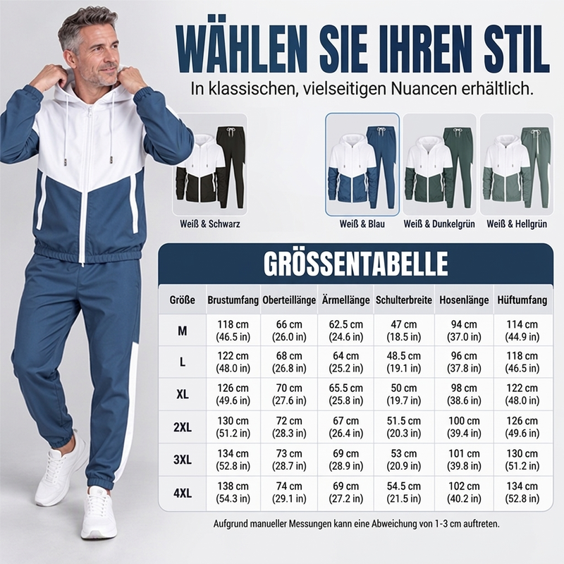 🔥 Nur heute 50 %! Leichtes Farbblock-Jacken- und Jogginganzug-Set für Herren