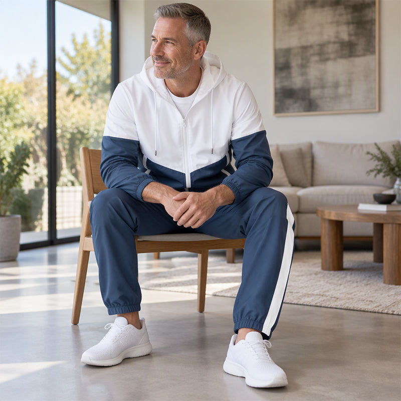 🔥 Nur heute 50 %! Leichtes Farbblock-Jacken- und Jogginganzug-Set für Herren