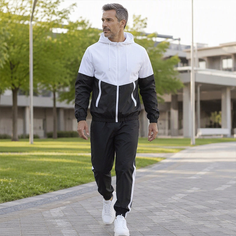🔥 Nur heute 50 %! Leichtes Farbblock-Jacken- und Jogginganzug-Set für Herren