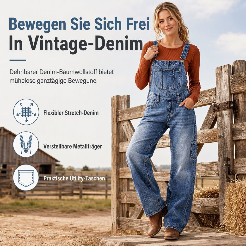 💥 Beliebter Artikel – jetzt im Angebot! 💖✨Damen dehnbare Jeans-Latzhose mit weitem Bein und verstellbaren Trägern