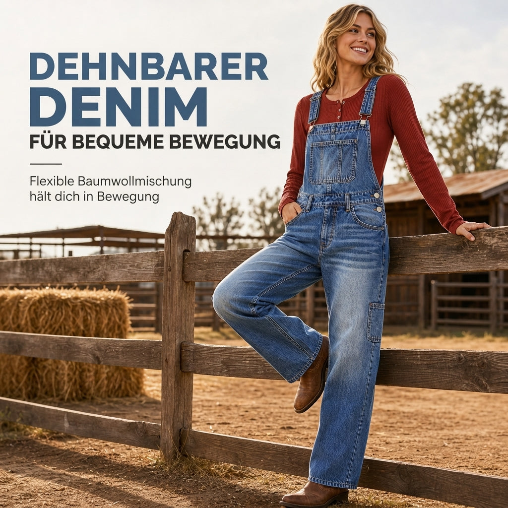 💥 Beliebter Artikel – jetzt im Angebot! 💖✨Damen dehnbare Jeans-Latzhose mit weitem Bein und verstellbaren Trägern