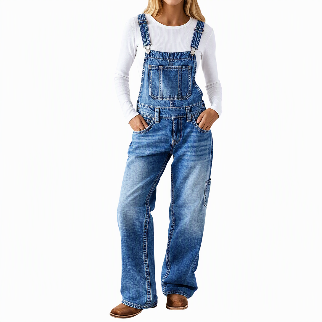 💥 Beliebter Artikel – jetzt im Angebot! 💖✨Damen dehnbare Jeans-Latzhose mit weitem Bein und verstellbaren Trägern