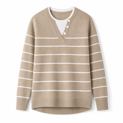 Lässiger zweiteiliger Strickpullover mit V-Ausschnitt und Knopfdetails