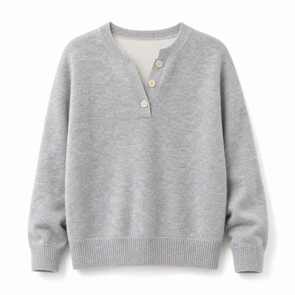 Lässiger zweiteiliger Strickpullover mit V-Ausschnitt und Knopfdetails