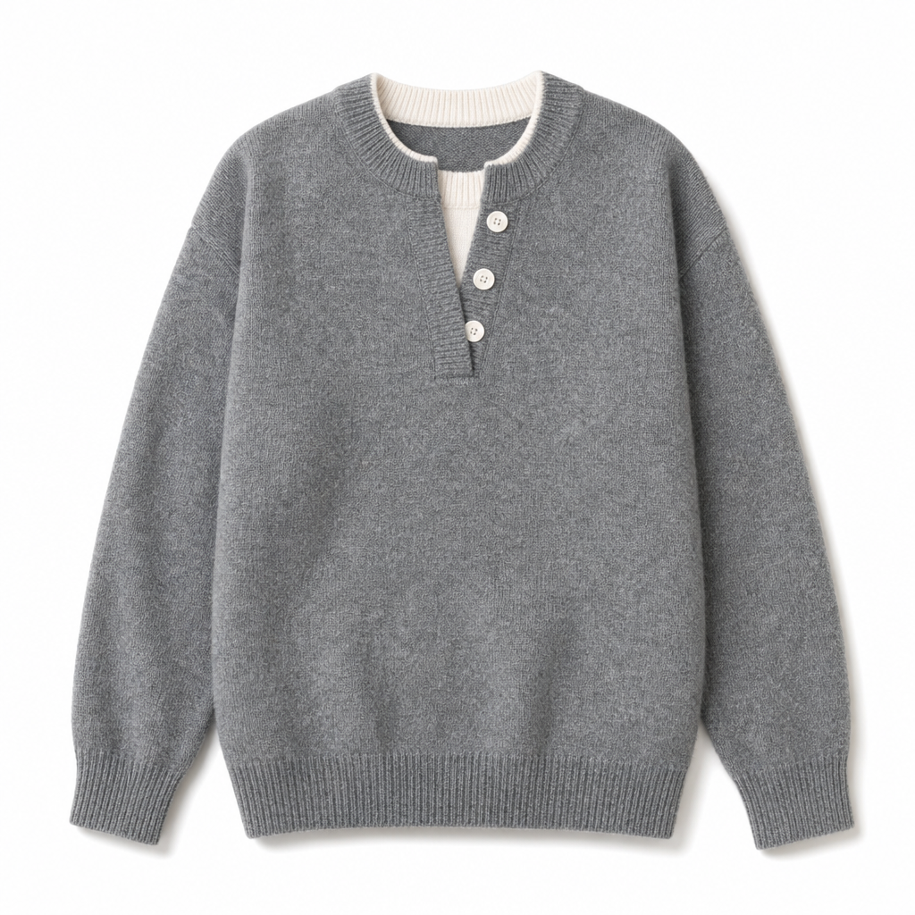 Lässiger zweiteiliger Strickpullover mit V-Ausschnitt und Knopfdetails