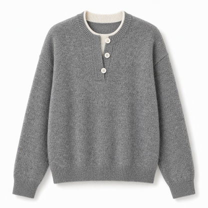 Lässiger zweiteiliger Strickpullover mit V-Ausschnitt und Knopfdetails