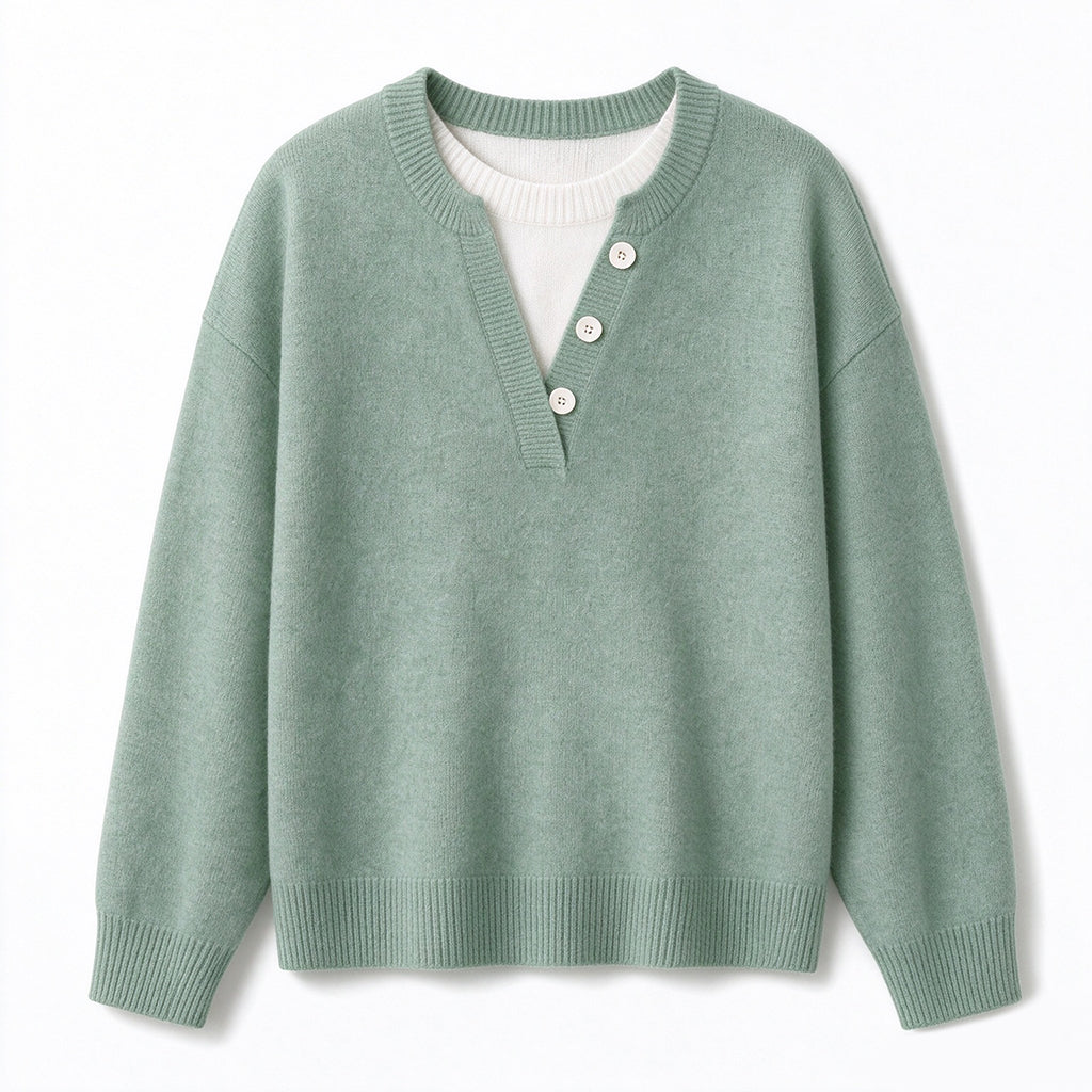 Lässiger zweiteiliger Strickpullover mit V-Ausschnitt und Knopfdetails