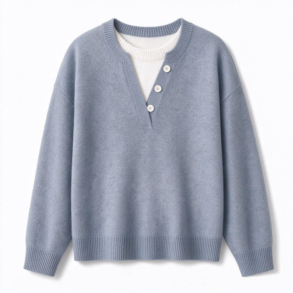 Lässiger zweiteiliger Strickpullover mit V-Ausschnitt und Knopfdetails
