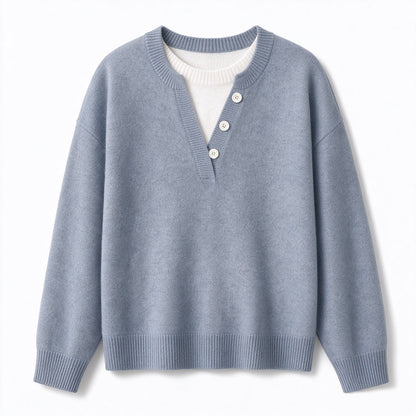 Lässiger zweiteiliger Strickpullover mit V-Ausschnitt und Knopfdetails