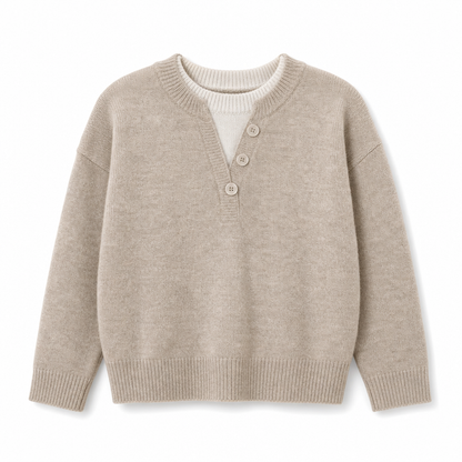 Lässiger zweiteiliger Strickpullover mit V-Ausschnitt und Knopfdetails