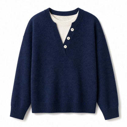 Lässiger zweiteiliger Strickpullover mit V-Ausschnitt und Knopfdetails