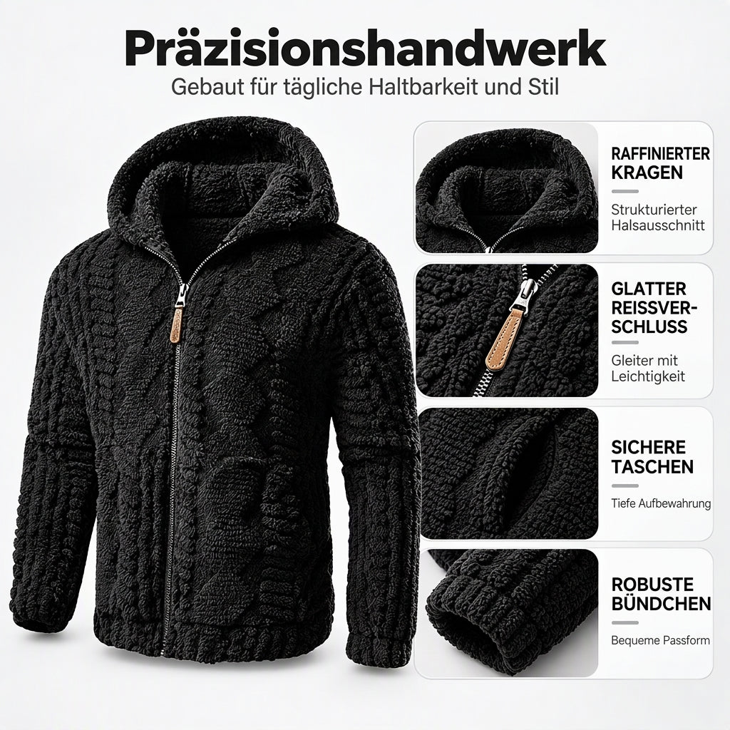 ⏰Countdown läuft! Aktion endet bald!⏰ Heravziehbare Herren-Sherpa-Kapuzenjacke mit Strukturmuster und Reißverschluss