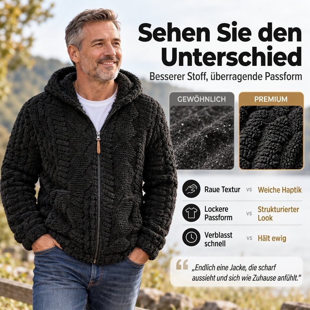 ⏰Countdown läuft! Aktion endet bald!⏰ Heravziehbare Herren-Sherpa-Kapuzenjacke mit Strukturmuster und Reißverschluss