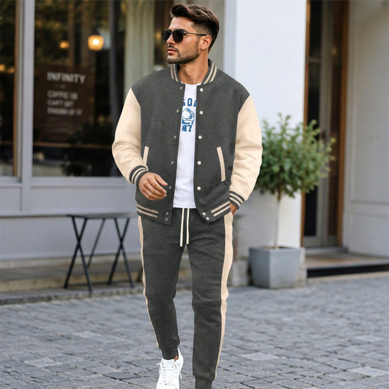 📢Letzter Tag!📢 Herren-Baseballjacke und Hose im Color-Block-Design (Set)
