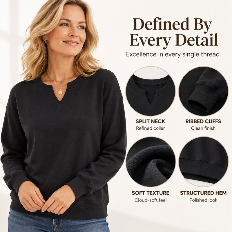 Lässiges Sweatshirt für Damen mit V-Ausschnitt und Schlitz