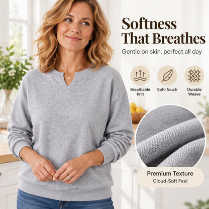 Lässiges Sweatshirt für Damen mit V-Ausschnitt und Schlitz