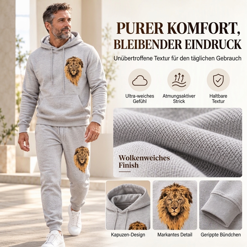 📢🎉50%Rabatt!!!🛍️✨Herren Kapuzenpullover mit Löwenmotiv & Sweathose Set