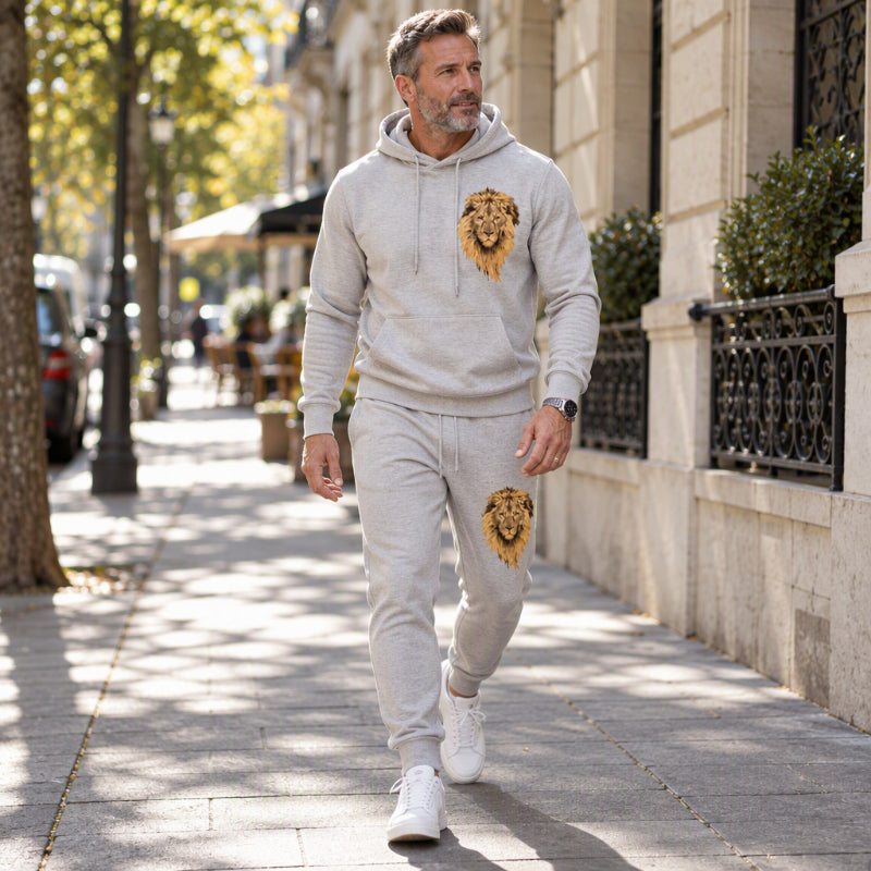 📢🎉50%Rabatt!!!🛍️✨Herren Kapuzenpullover mit Löwenmotiv & Sweathose Set