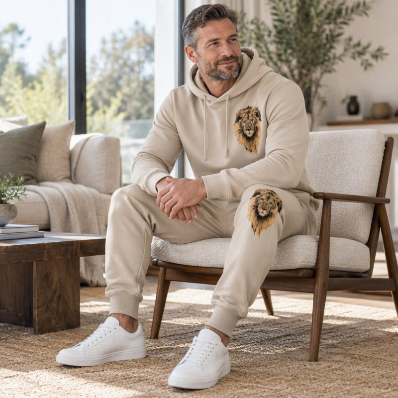 📢🎉50%Rabatt!!!🛍️✨Herren Kapuzenpullover mit Löwenmotiv & Sweathose Set