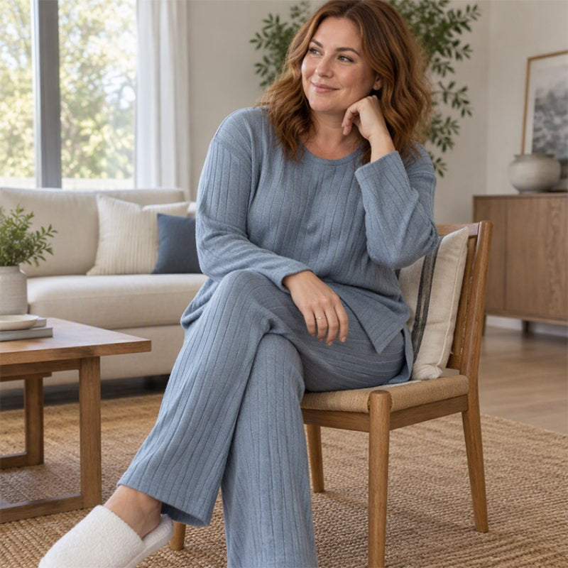 🌊Winter-Sale! Bis zu 50%!🌊 Damen Rippstrick-Top mit seitlichem Schlitz und Hosen Set