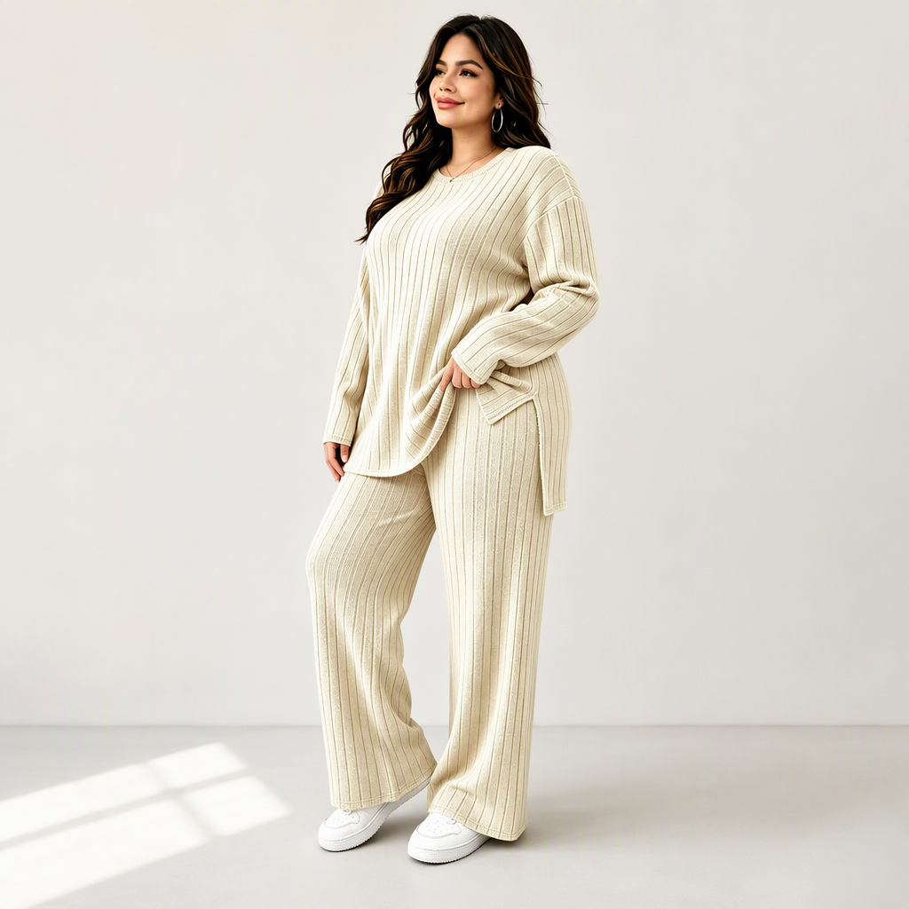 🌊Winter-Sale! Bis zu 50%!🌊 Damen Rippstrick-Top mit seitlichem Schlitz und Hosen Set