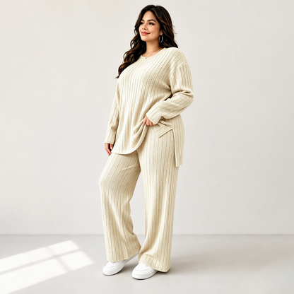 🌊Winter-Sale! Bis zu 50%!🌊 Damen Rippstrick-Top mit seitlichem Schlitz und Hosen Set
