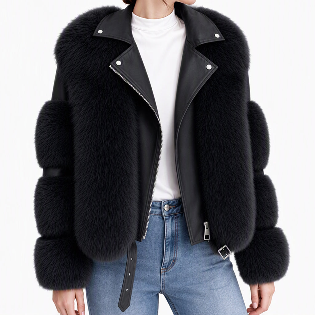 Damen Kunstfell Kurzmantel Wintermantel