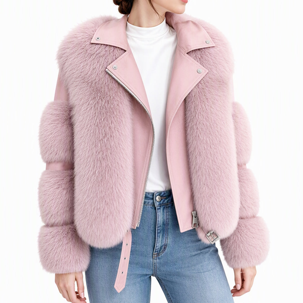 Damen Kunstfell Kurzmantel Wintermantel