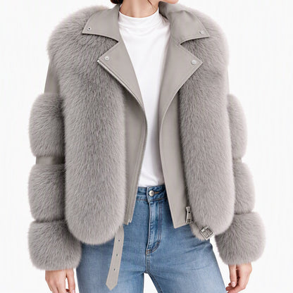 Damen Kunstfell Kurzmantel Wintermantel