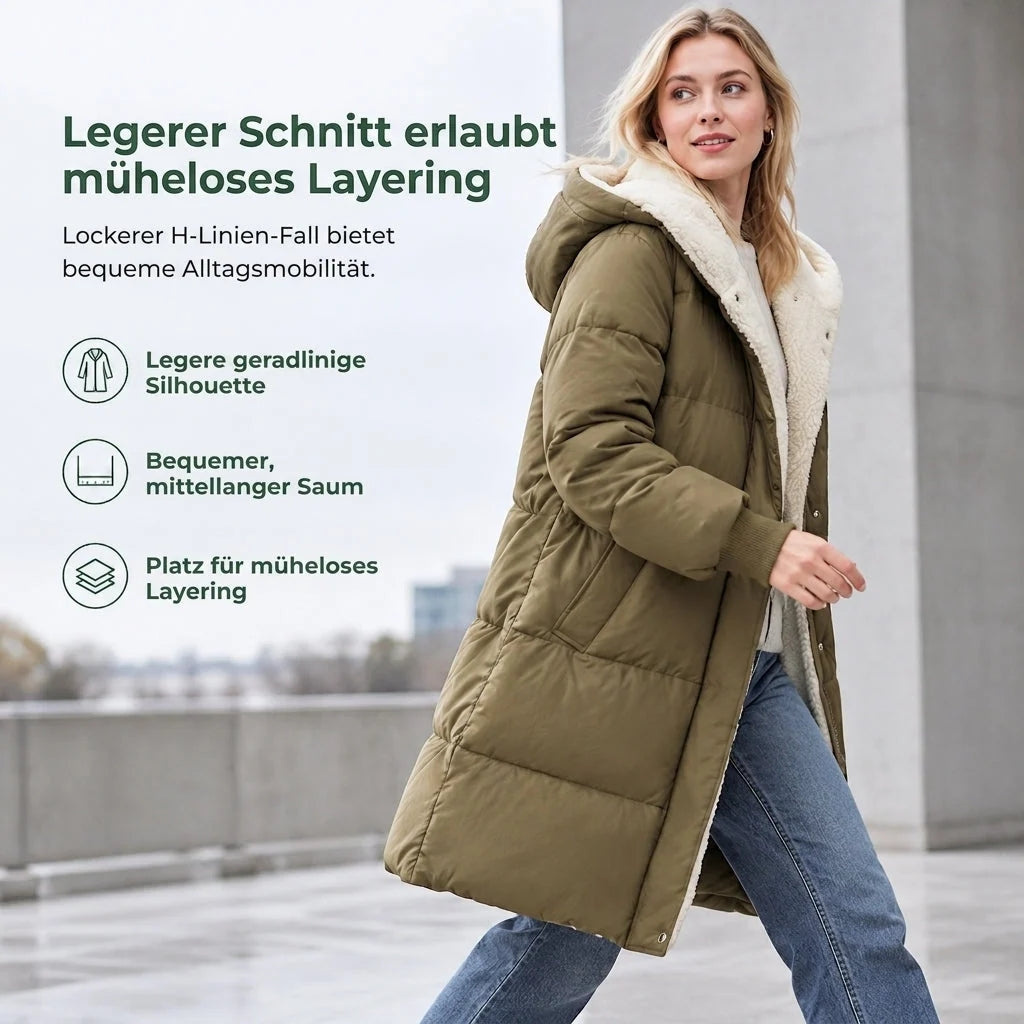 🛍️✨Mittellanger wattierter Damenmantel mit Kapuze