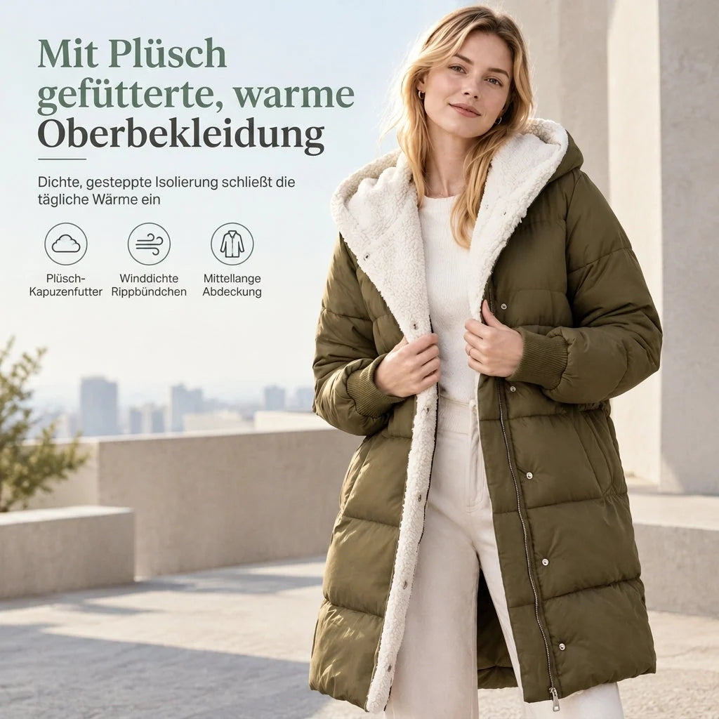 🛍️✨Mittellanger wattierter Damenmantel mit Kapuze