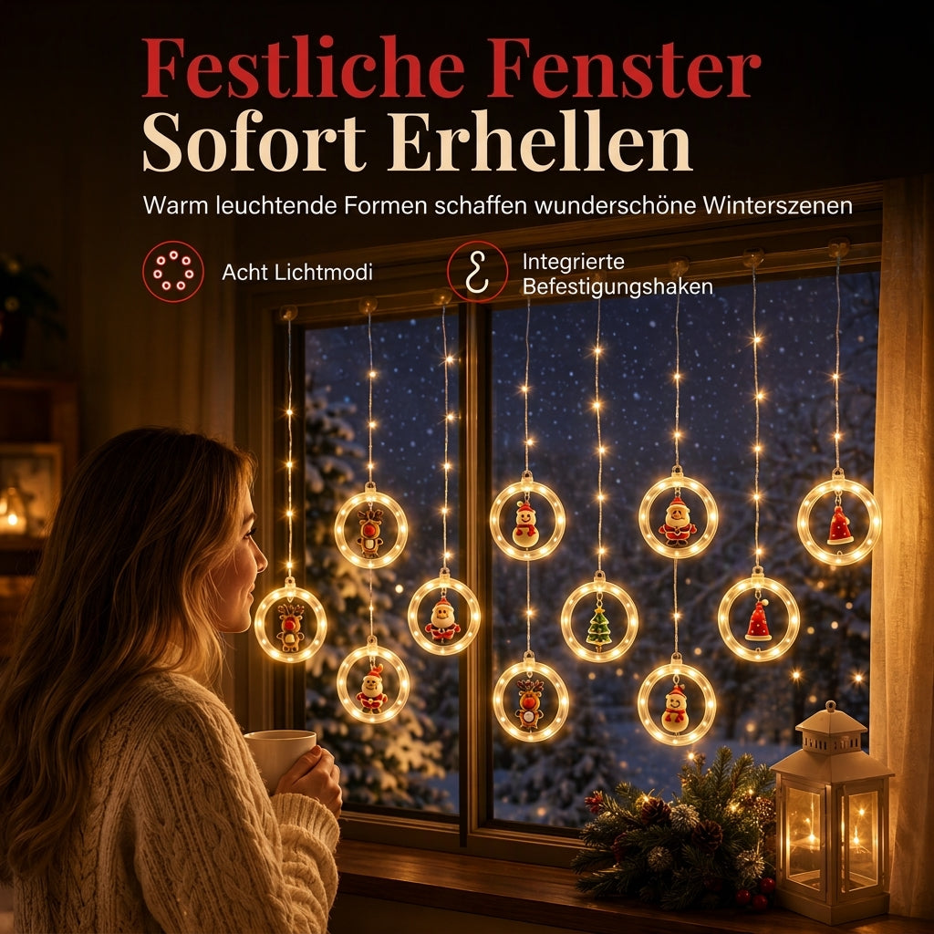 🎄Begrenzte Zeit 50% Rabatt🎄 Weihnachtsvorhang-Lichterkette – Fernbedienung & 8 Beleuchtungsmodi für gemütliche Festtagsfenster ✨🎁