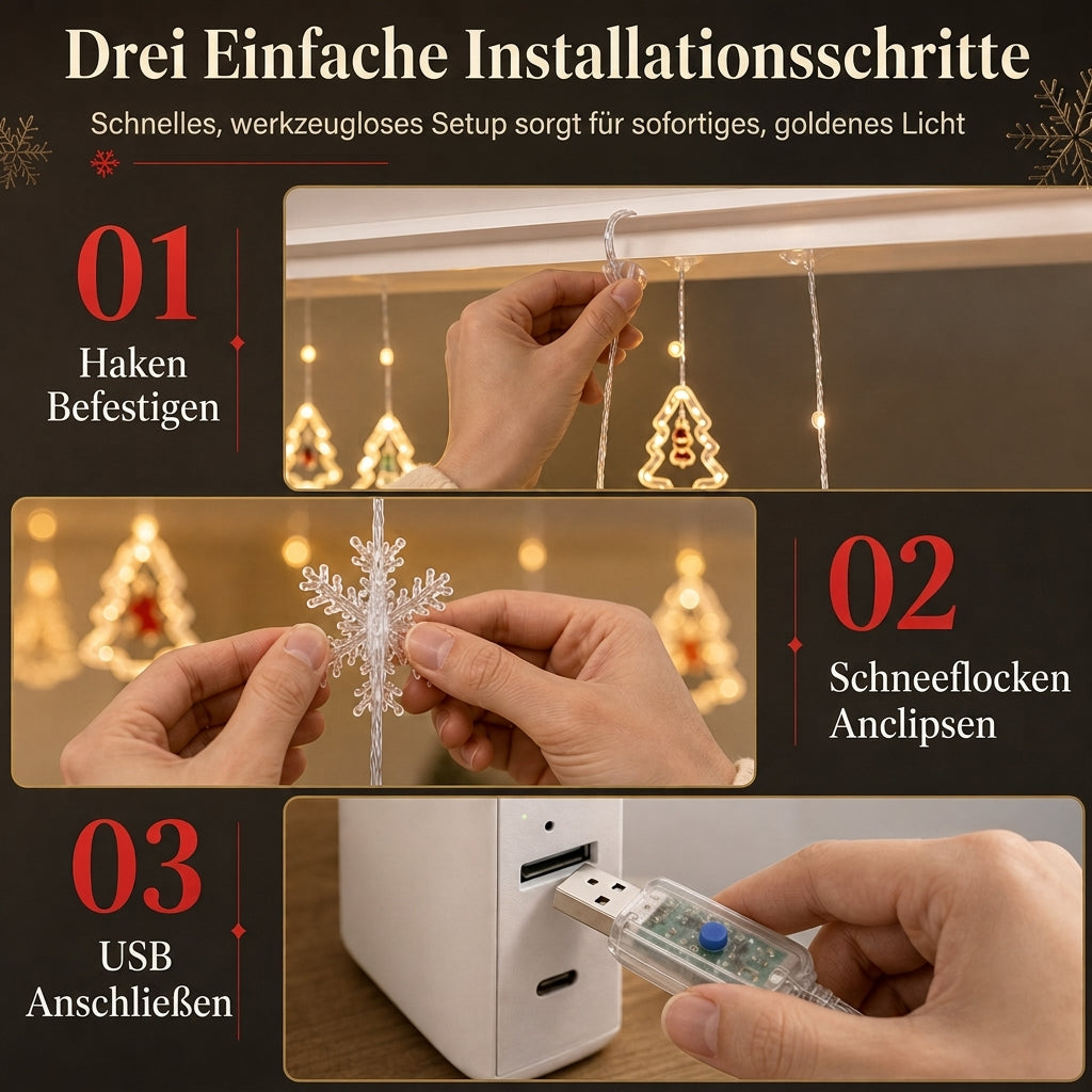 🎄Begrenzte Zeit 50% Rabatt🎄 Weihnachtsvorhang-Lichterkette – Fernbedienung & 8 Beleuchtungsmodi für gemütliche Festtagsfenster ✨🎁