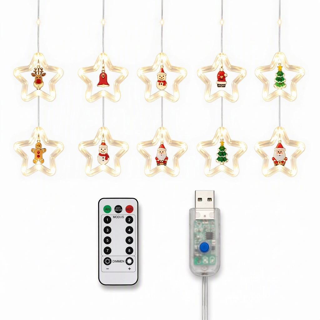 🎄Begrenzte Zeit 50% Rabatt🎄 Weihnachtsvorhang-Lichterkette – Fernbedienung & 8 Beleuchtungsmodi für gemütliche Festtagsfenster ✨🎁