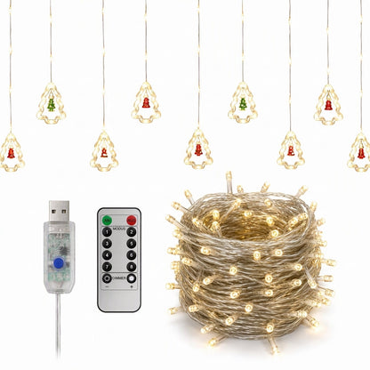 🎄Begrenzte Zeit 50% Rabatt🎄 Weihnachtsvorhang-Lichterkette – Fernbedienung & 8 Beleuchtungsmodi für gemütliche Festtagsfenster ✨🎁