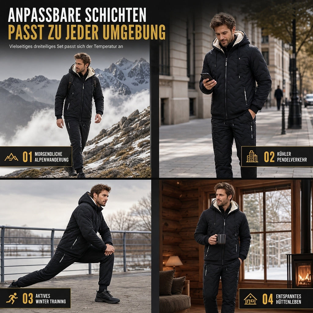 ❄️Ultimate Warmth, Windproof Heat Lock – Men's Winter Hooded Quilted Jacket & Pants Set ✨
